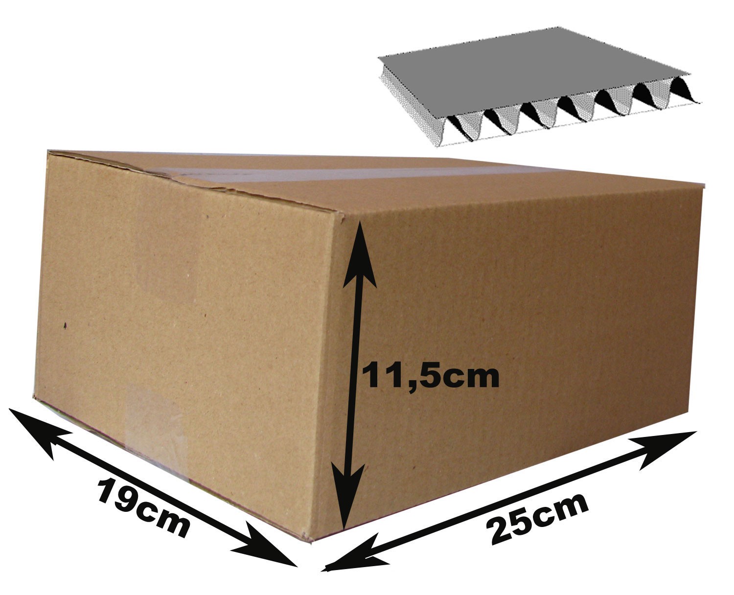 25x19x11,5 cm. Cajas de cartón canal simple. -