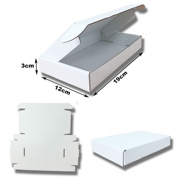 19x12x3cm.Cajas Postales blancas automontables Microcartón kraft blanco interior y exterior