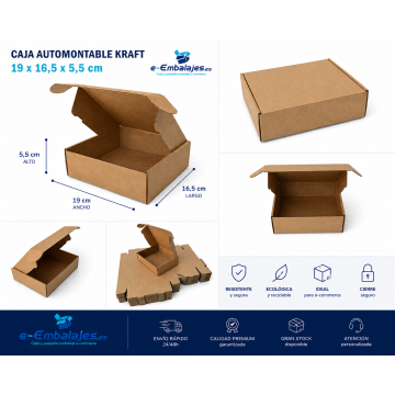 19x16,5x5,5cm. Cajas automontables Kraft Marrón
