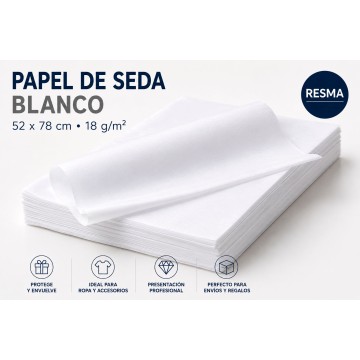 Papel de Seda Blanco 52 x 78 cm 18 g. Resma para Embalaje