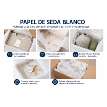 Papel de Seda Blanco 52 x 78 cm 18 g. Resma para Embalaje