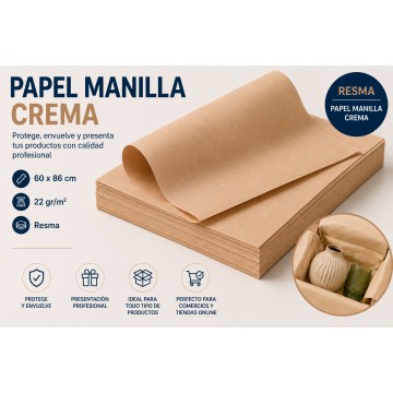 Papel Manilla Crema 60x86 cm 22 gr. Resma para Embalaje