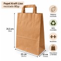 22x31,5 Bolsa de Papel Kraft Liso Reciclado 80gr. Con Asa plana. Pack 350 unds.